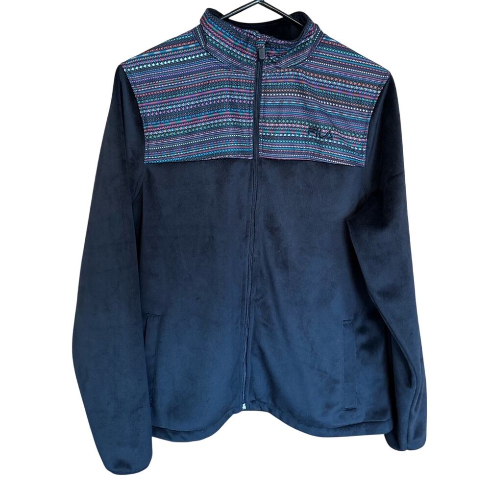 Fila Sport Black Fleece Jacket w/ Aztec Shoulder Panel – L